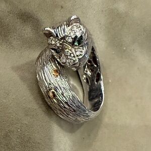 Sonia Bitton Sterling Panther ring gemstone gold accent spots facial cz accents